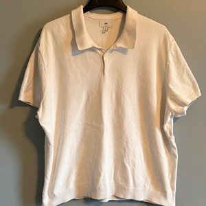 H&M Men's Off-White Knit Polo Shirt